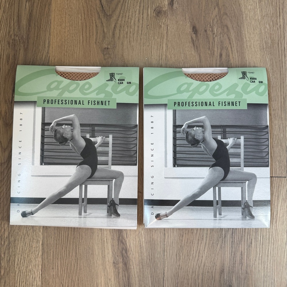Capezio 3000 Professional Fishnet Tights Caramel S/M 2 Pairs Made in Italy NEW - Picture 1 of 6